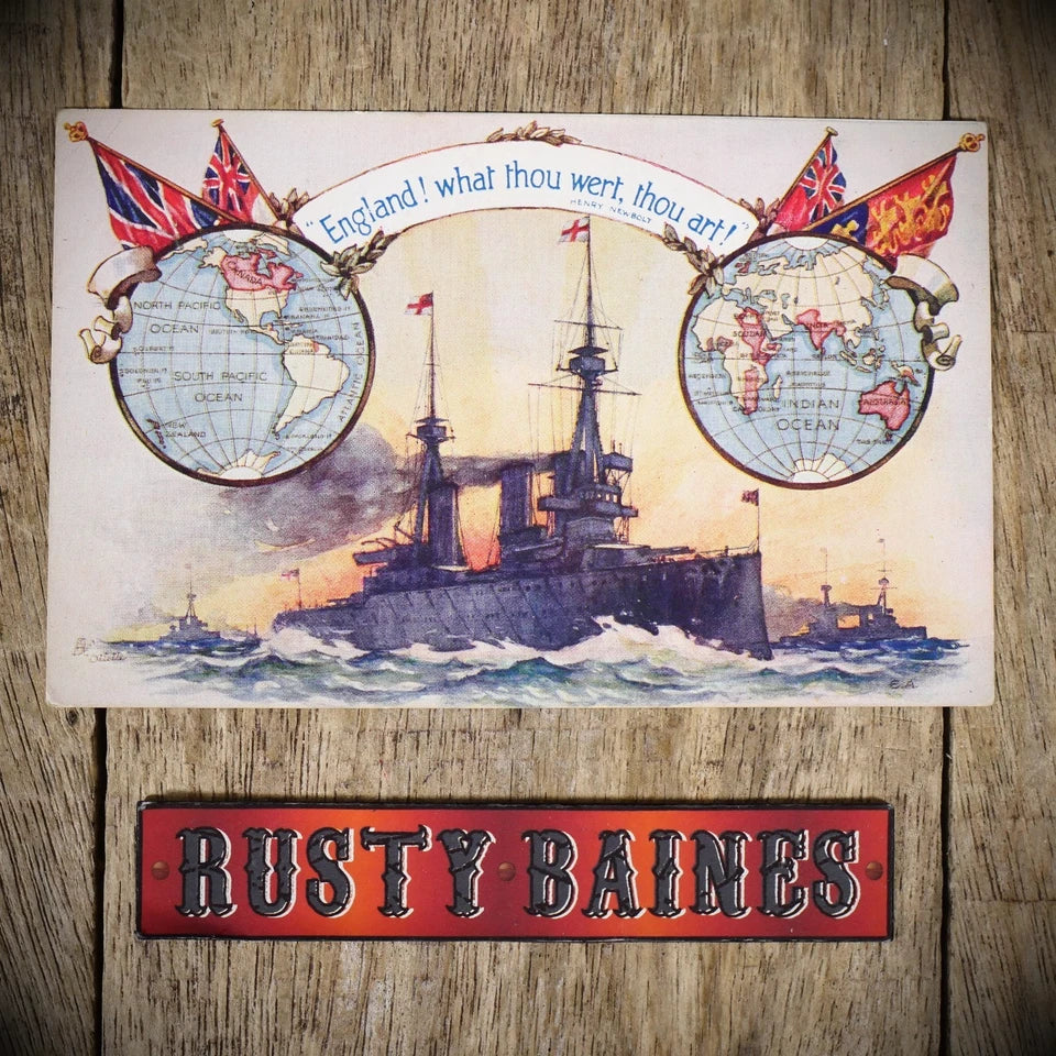 Postcard, Royal Navy Battleships Patriotic Union Jack Flags Empire Map
