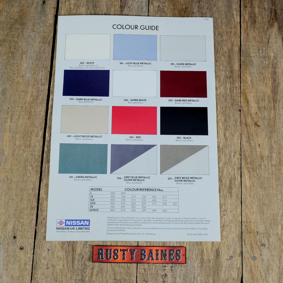 Original Car Brochure, Nissan Bluebird 1986