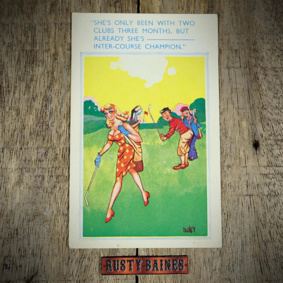 Postcard, E Marks Comic, Busty Curvy Lady Female Golfer, Innuendo