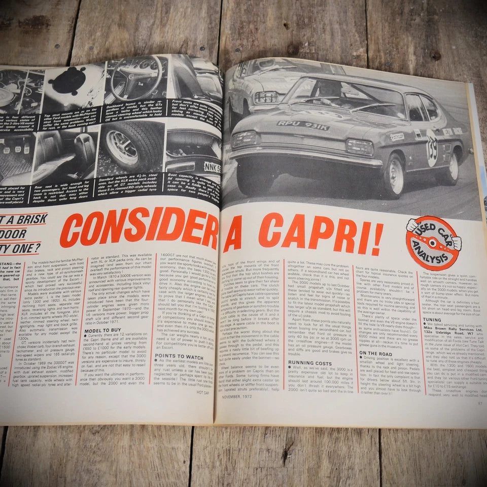 Vintage Hot Car Custom Magazine November 1972, Mk1 Ford Capri