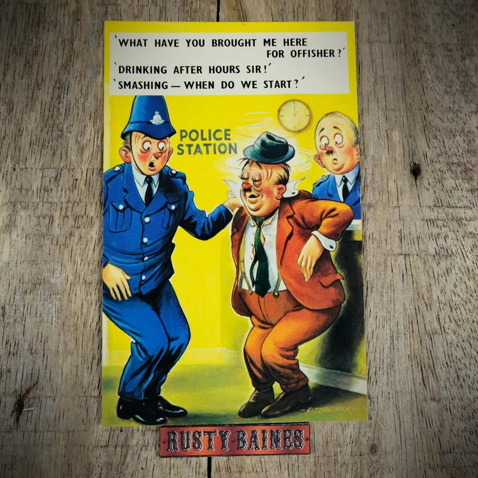 Postcard, Bamforth Comic, Drunk Man in Custody, Shocked Police