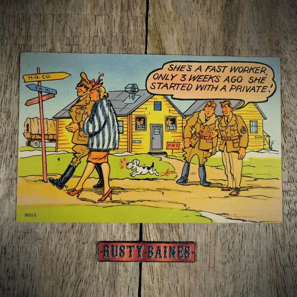 Postcard, Comic/Humour, Army Huts, Girl Likes High Ranking Soldiers