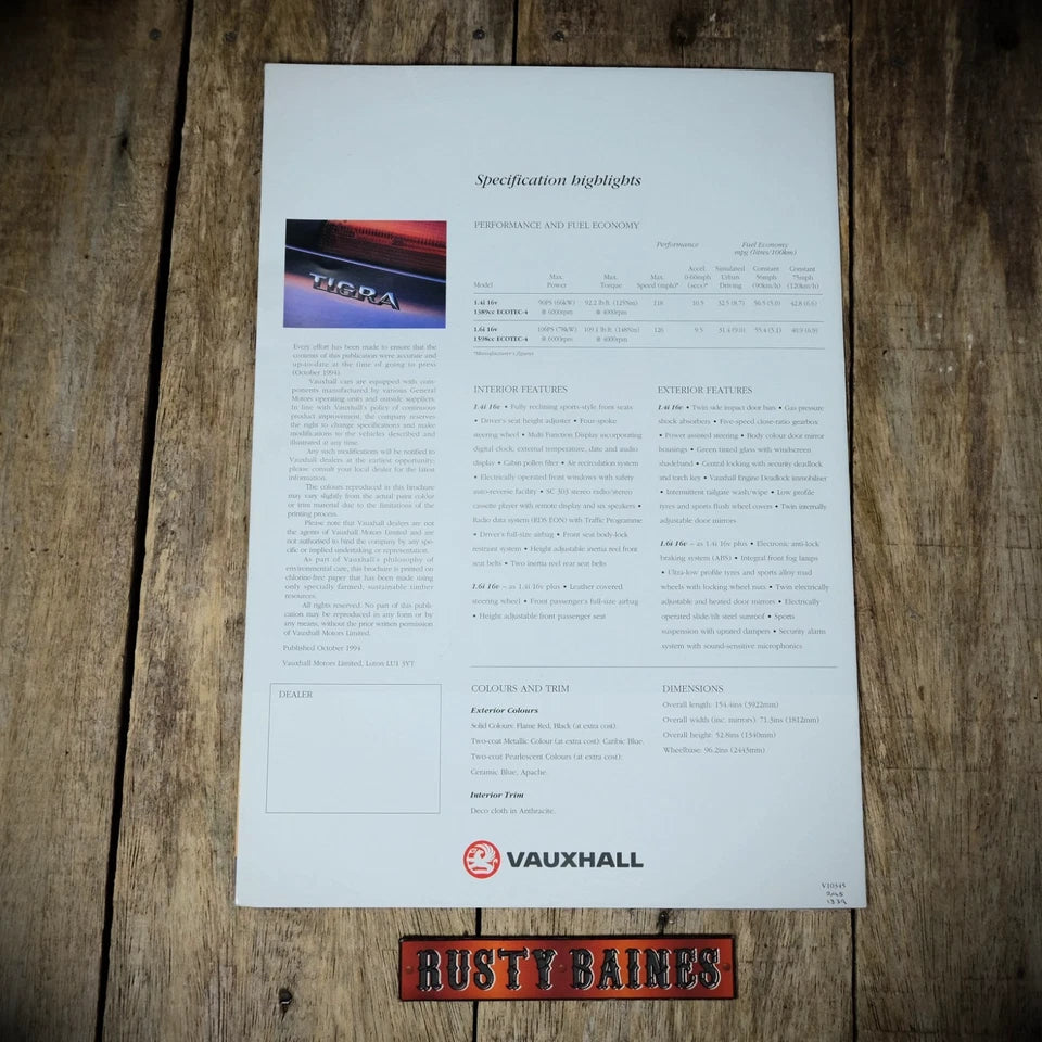 Sales Brochure, Vauxhall Tigra, 1994, Poster Style