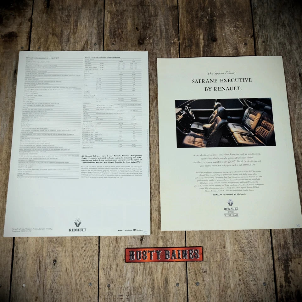 Sales Brochure x2, Renault Safrane Executive 2.2
