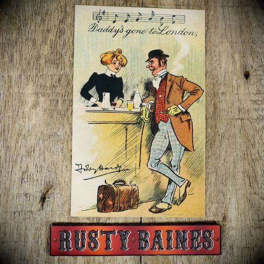 Postcard, Comic, Dudley Hardy, Daddy's Gone to London, Barmaid