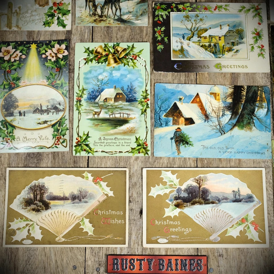 Bundle of Antique Postcards, Winter/Christmas Greetings x12