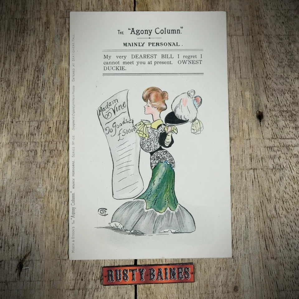 Postcard, Misch & Stock Agony Column, Personal Column, Debt Bill