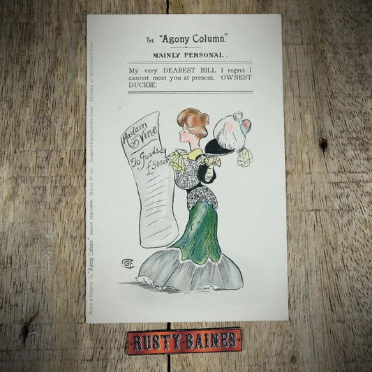 Postcard, Misch & Stock Agony Column, Personal Column, Debt Bill