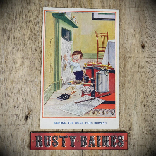 Postcard, Comic, Keep the Home Fires Burning, WW1 Era, Coal Fire