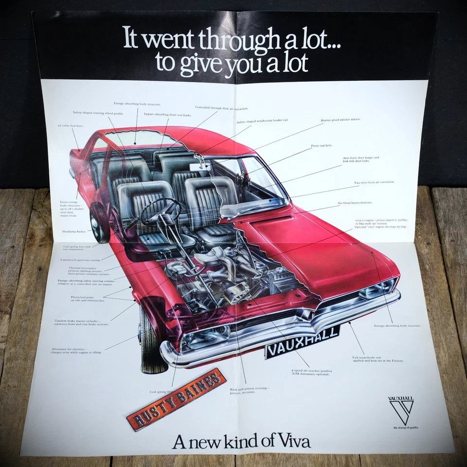 Vintage Car Brochure, Vauxhall Viva HC 1974, Poster Style