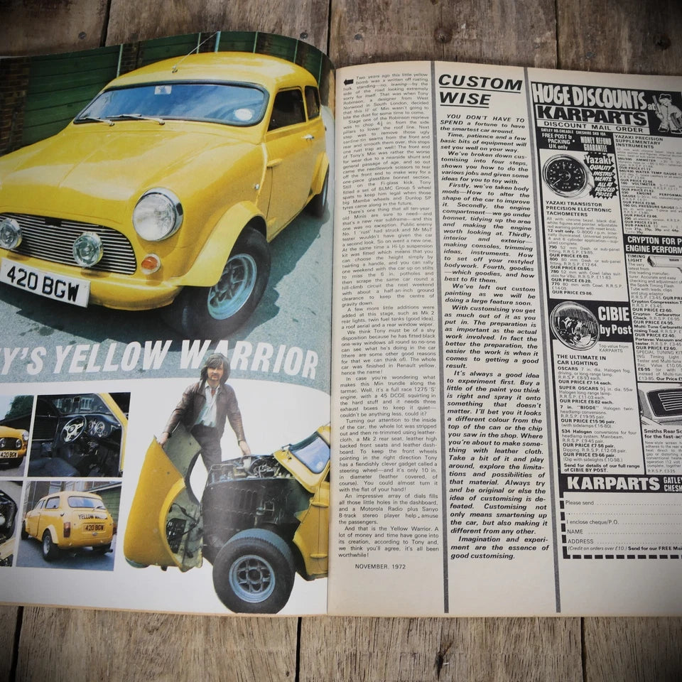 Vintage Hot Car Custom Magazine November 1972, Mk1 Ford Capri