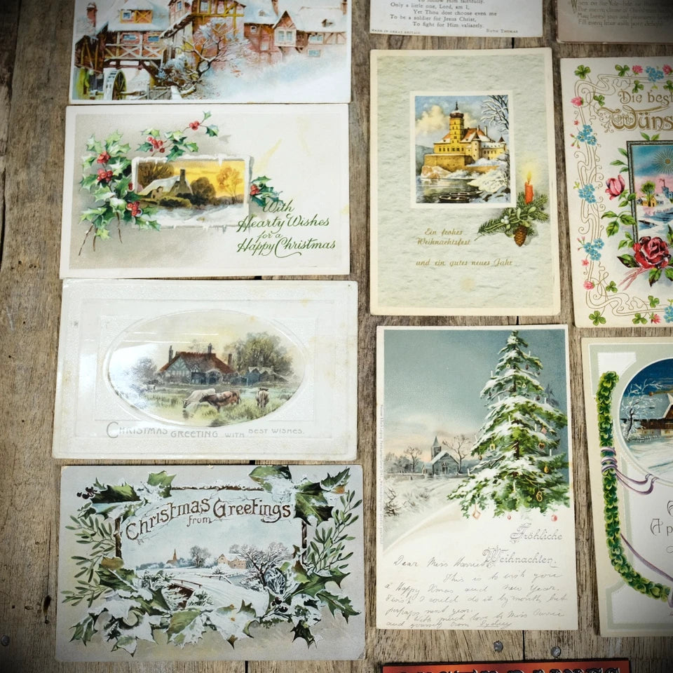 Bundle of Antique Postcards, Winter/Christmas Greetings x19