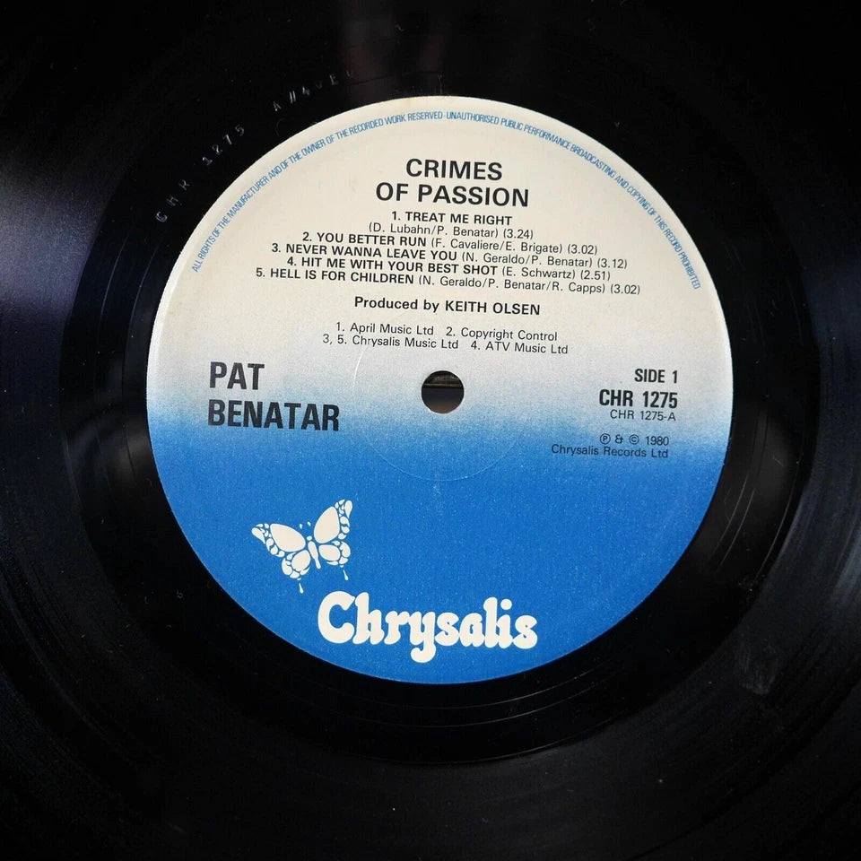 Record LP Album, Pat Benatar, Crimes of Passion