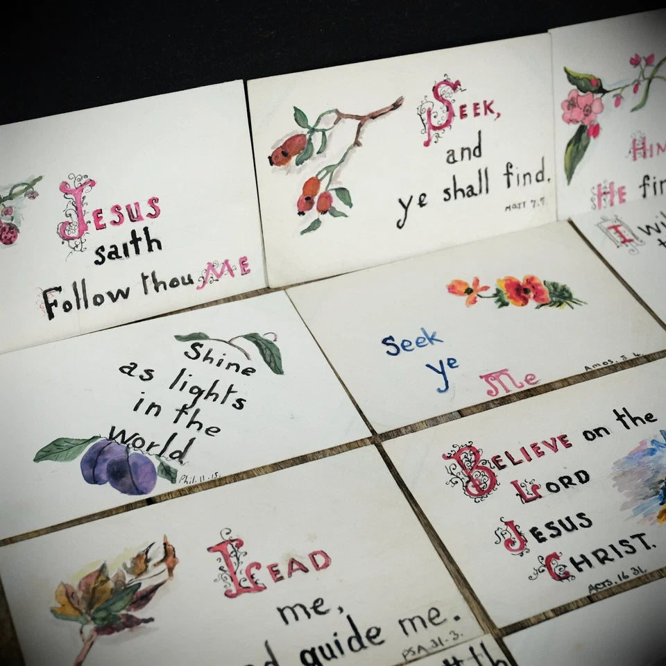 Unusual Bundle of Hand-Painted/Drawn One-Off Religious Postcards x18