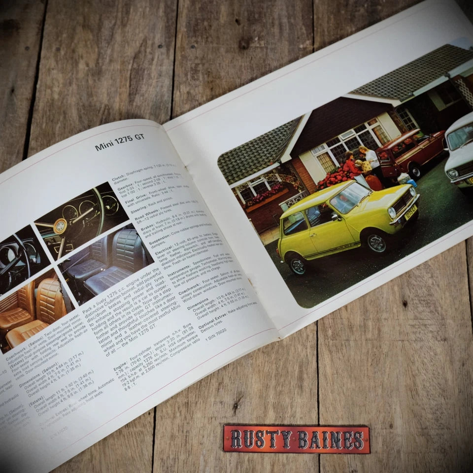 Car Brochure, Morris/British Leyland 1974, Marina/1800/2200/Mini/Clubman/1275GT