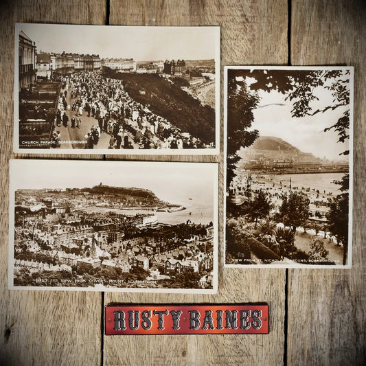 Postcards x3 Scarborough Real Photo, Church Parade, Oliver's Mount Etc