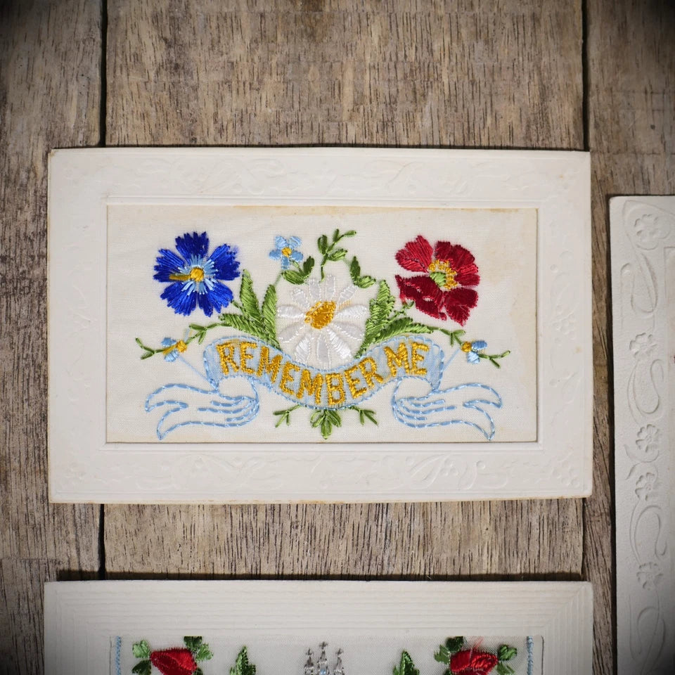 Postcard Bundle, WW1 Embroidered Silk, Remember Me/Union is Force