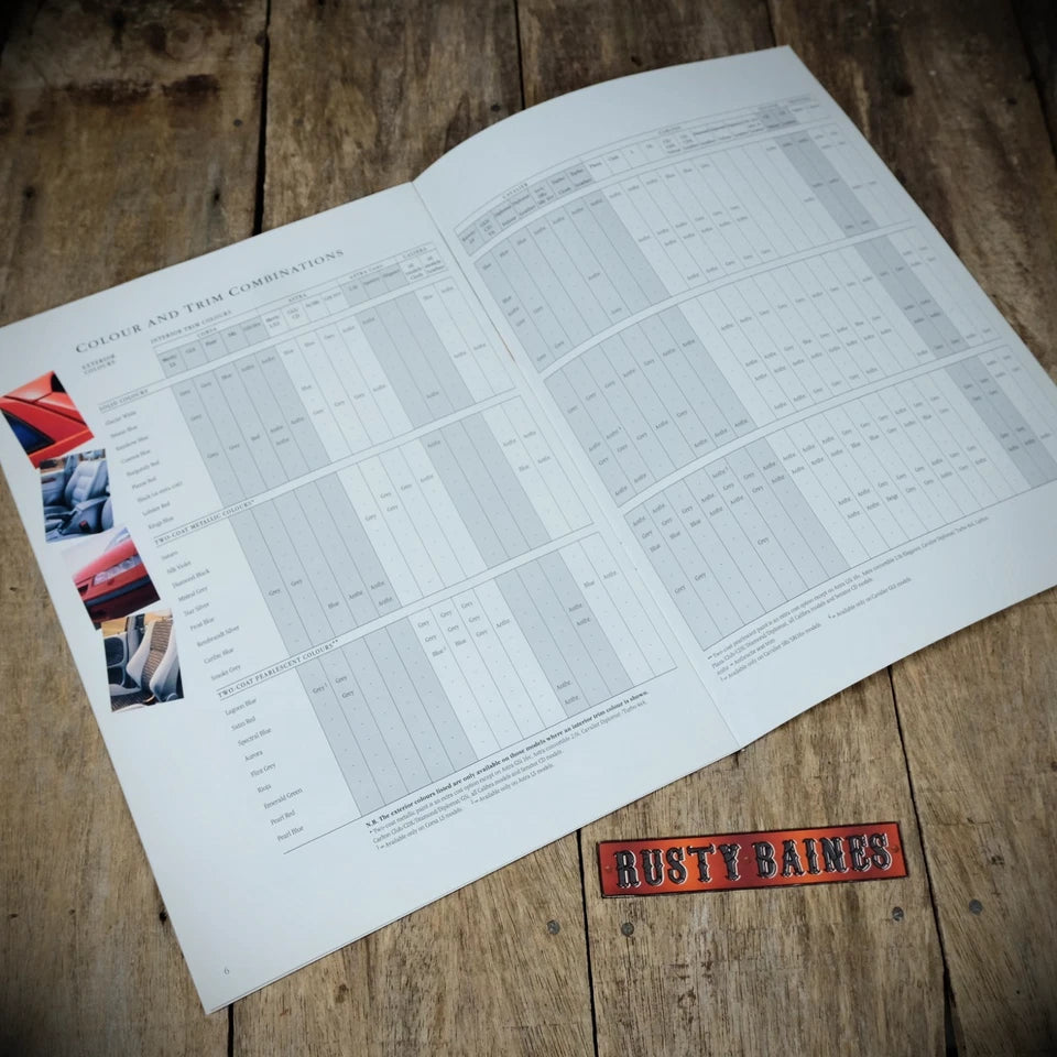 Sales Brochure, Vauxhall Car Paint Colours 1993, Corsa, Astra, Cavalier, Calibra