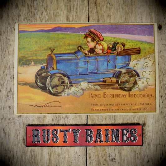 Postcard, Birthday Greetings, Italian Vintage Car Speeding
