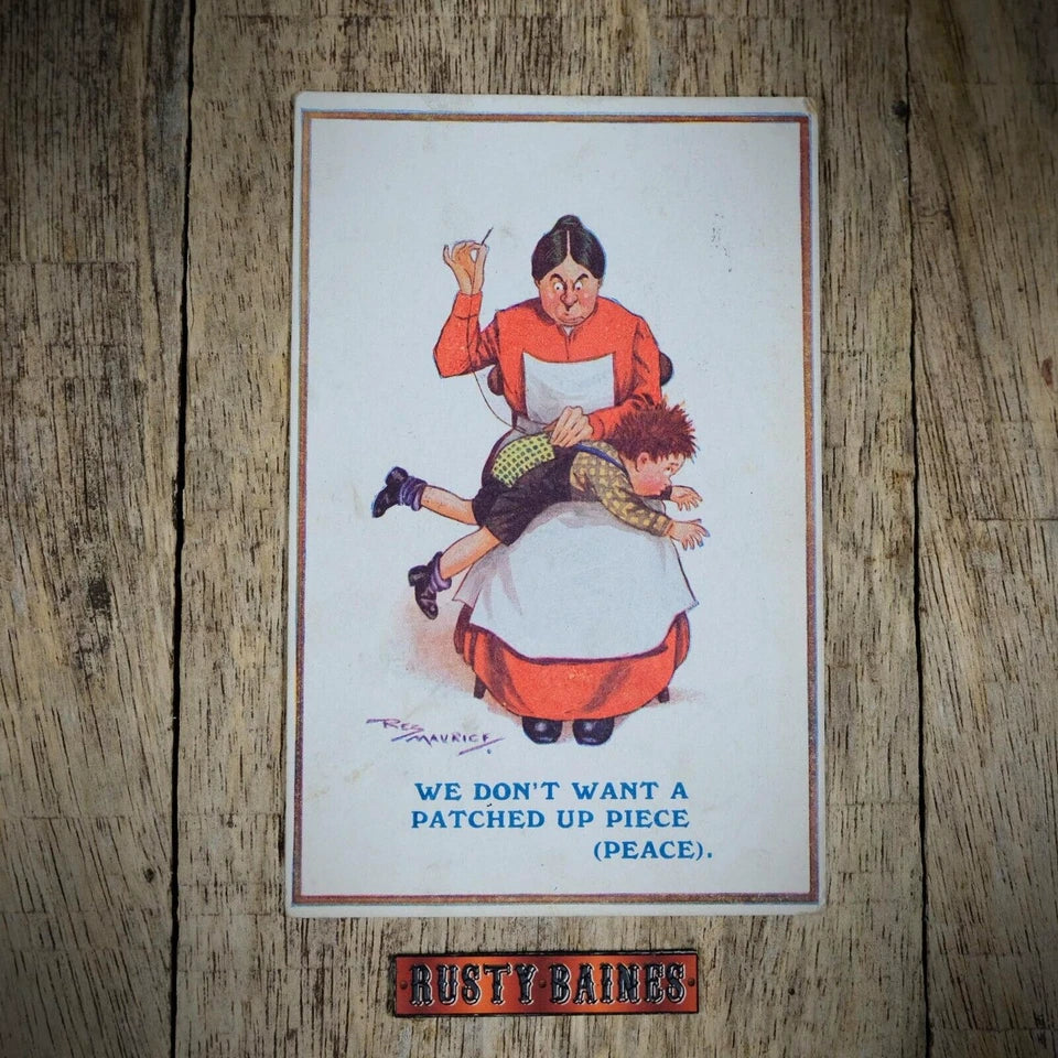 Postcard, Comic, Reg Maurice, WW1 Patched up Peace, Sewing Clothing