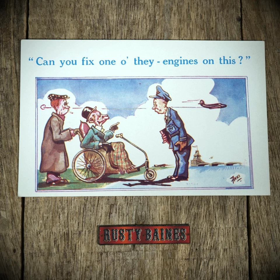Postcard, Comic, Disabled Wheelchair User, RAF Jet Engine Upgrade