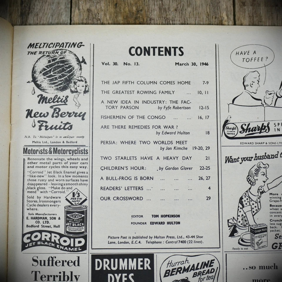 Picture Post 30 March 1946 Children's Hour-Kurt Hutton, Rowing-Bourne