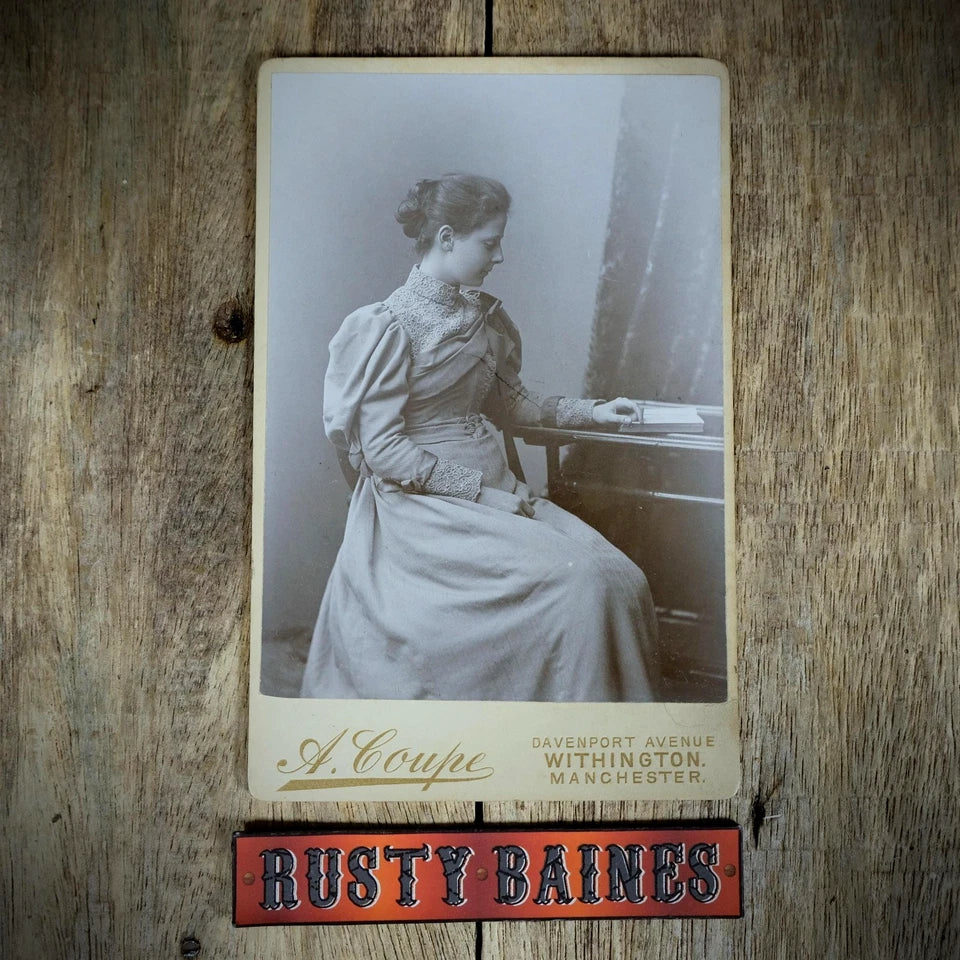 Cabinet Card Victorian Photo, Portrait Lady in Dress with Book, Coupe Manchester