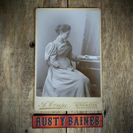 Cabinet Card Victorian Photo, Portrait Lady in Dress with Book, Coupe Manchester