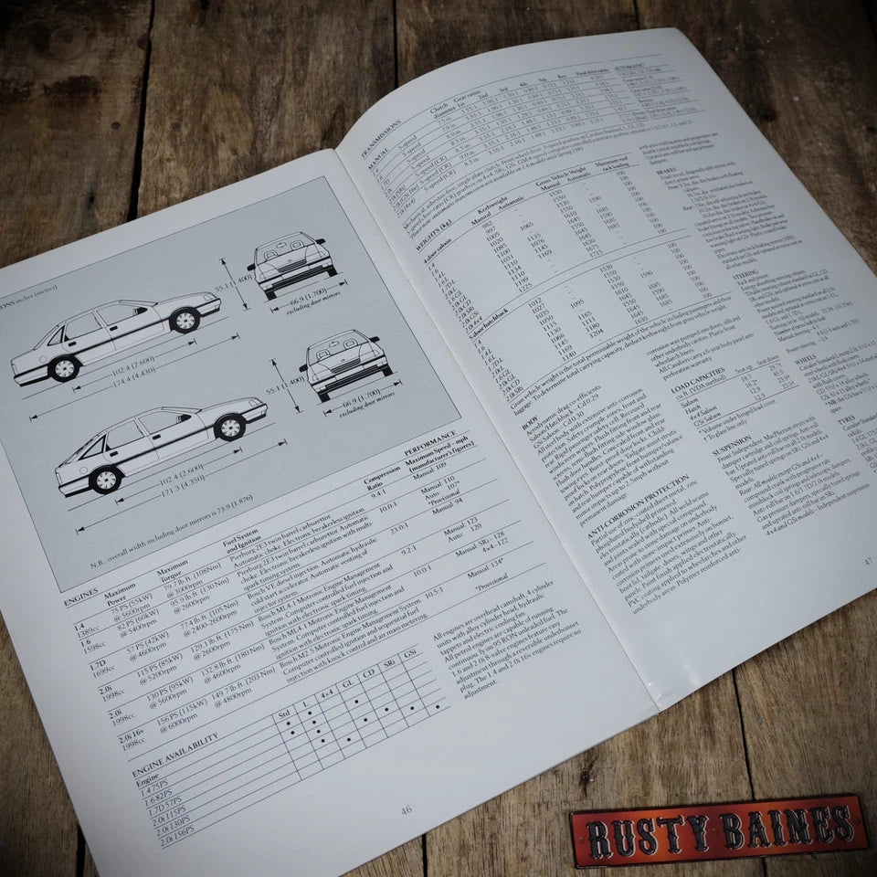 Car Brochure, Vauxhall Cavalier Mk3, 1989 #1, SRi, GSi, CD, Gl, L