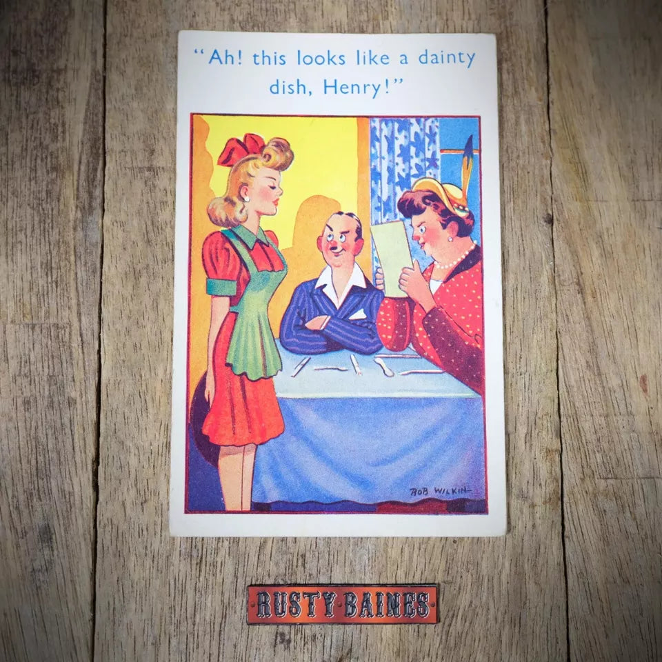 Vintage Comic Postcard, Pretty Restaurant Waitress, Wicked Husband