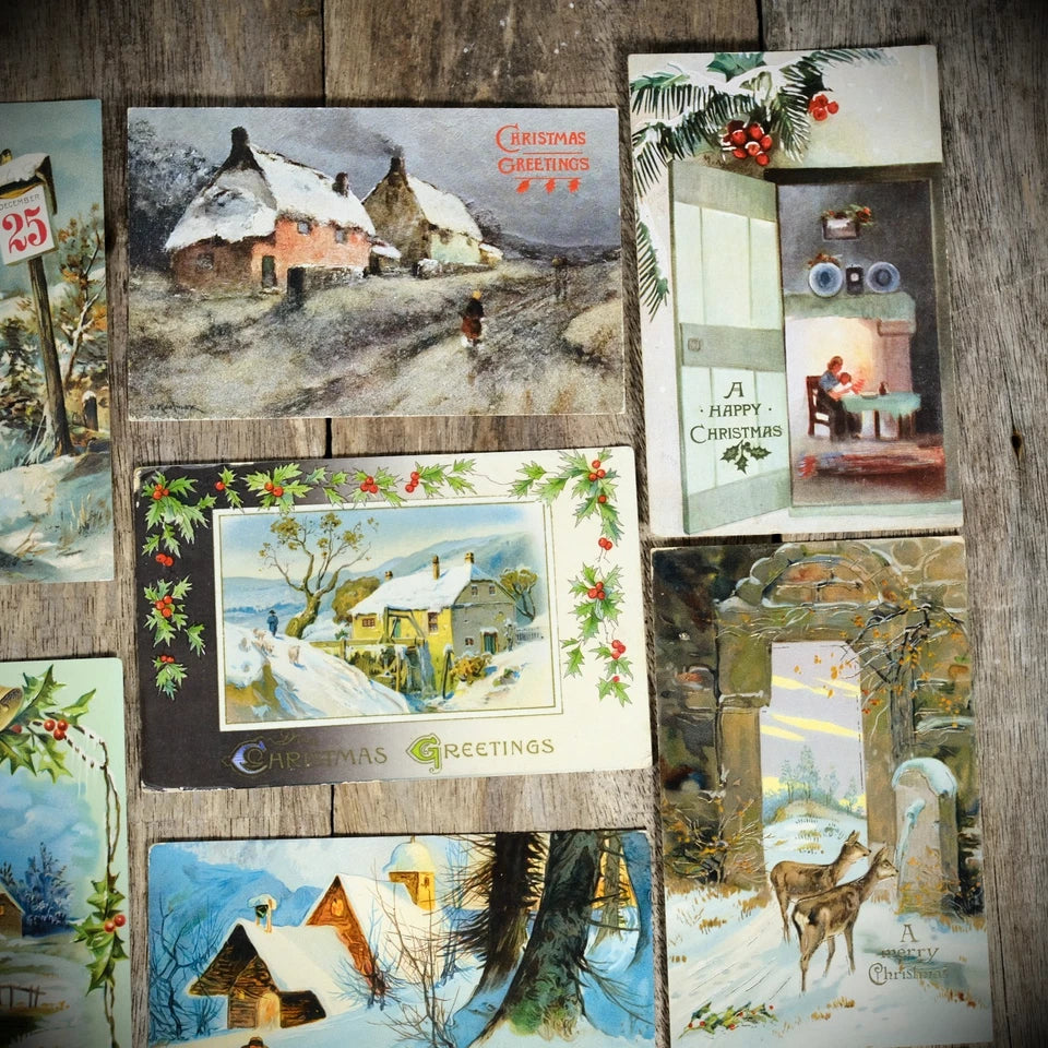 Bundle of Antique Postcards, Winter/Christmas Greetings x12