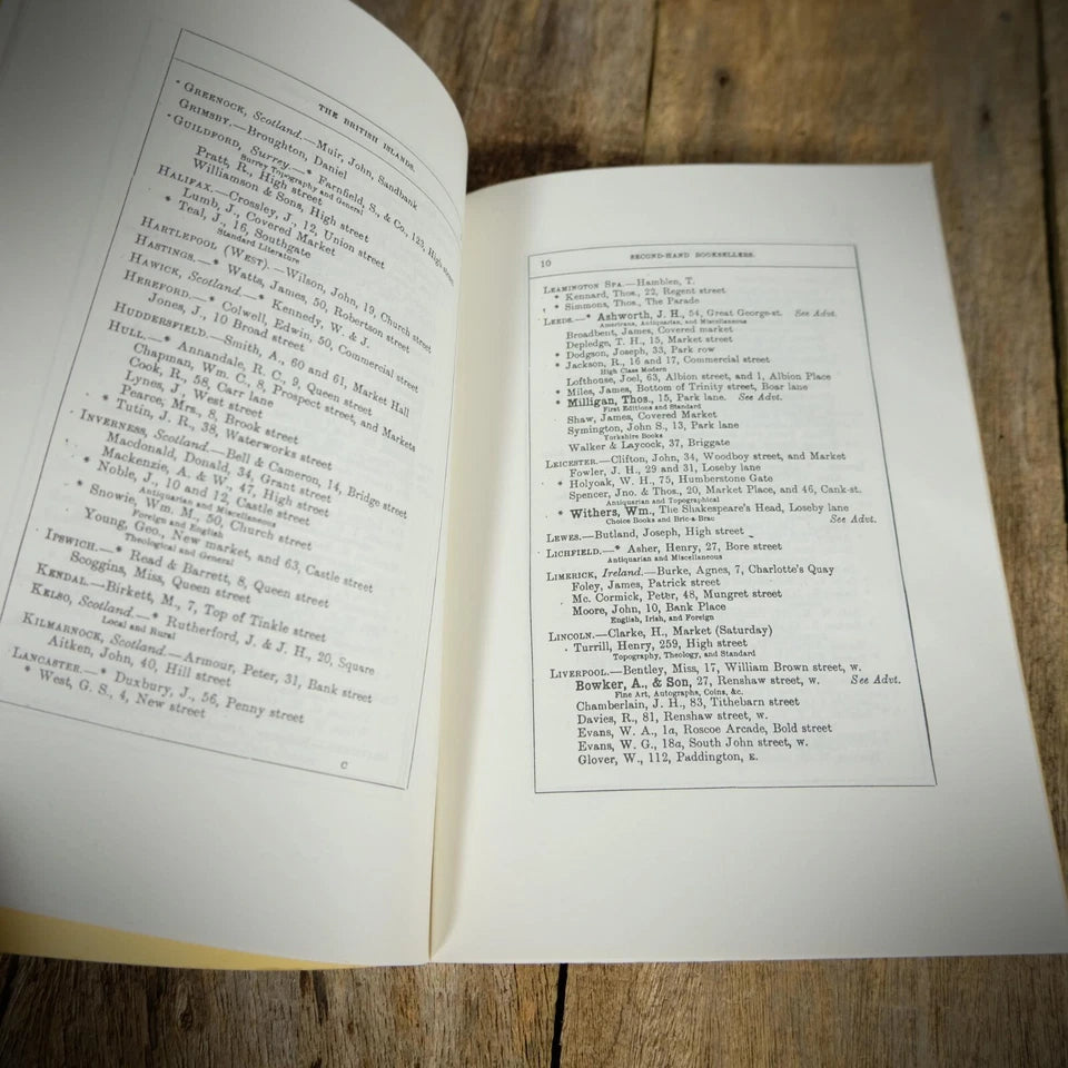 The Directory of Secondhand Booksellers 1888, 1988 Reprint Booklet