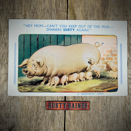 Postcard, Comic/Humour, Bamforth, Sow Pig, Piglet Feeding