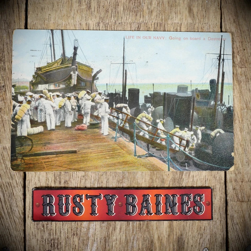 Postcard, Life in Our Navy, Sailors Boarding Destroyer, Printed