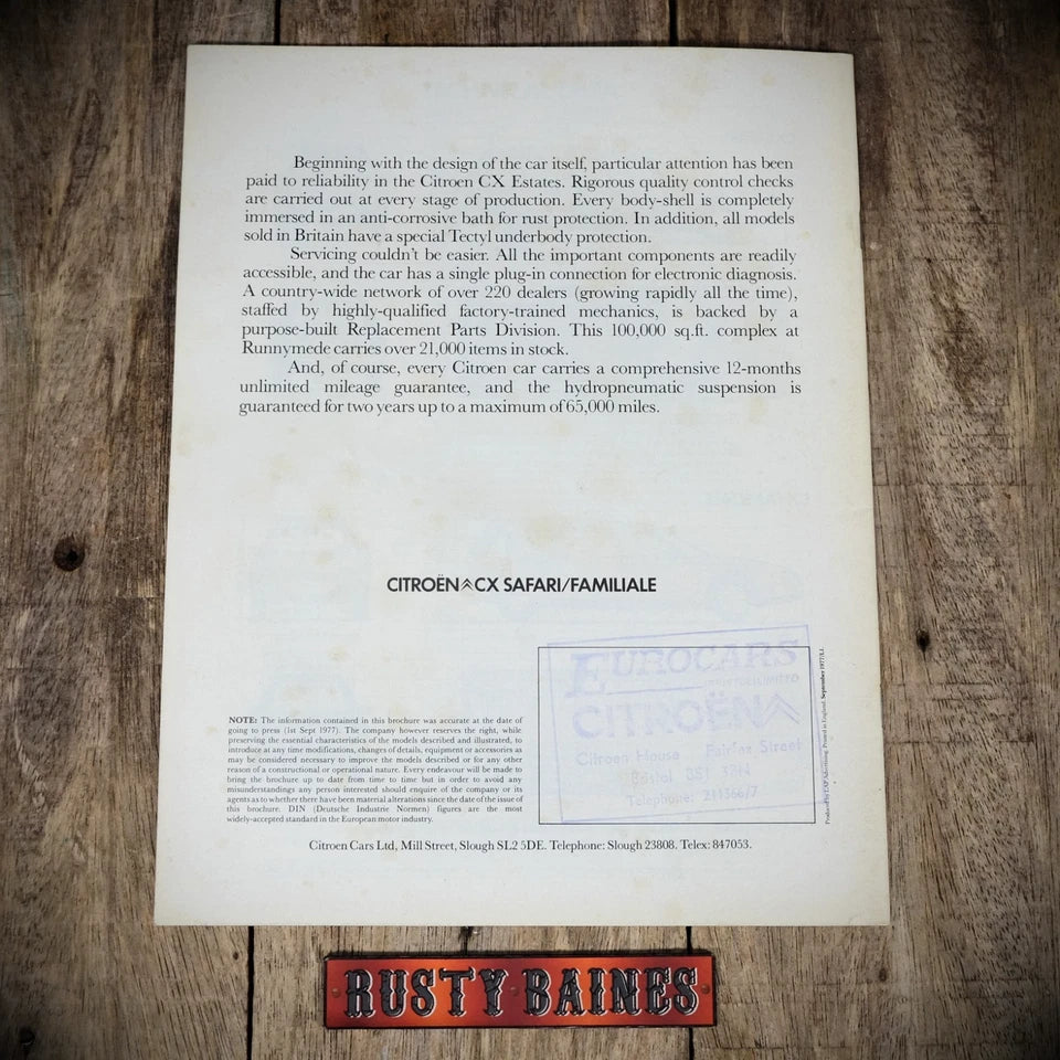 Car Brochure, Citroen CX Safari/Familiale 1977