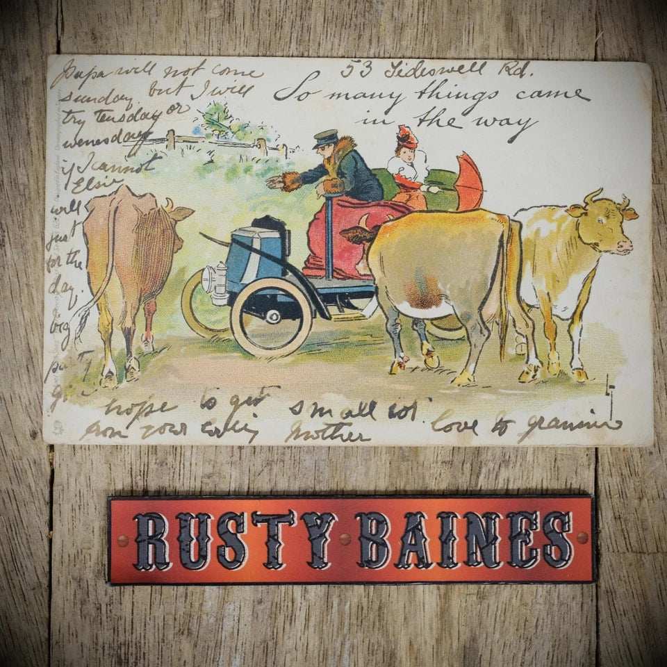 Postcard, Comic, Early Motoring Historic Car Cows, 1903 Raphael Tuck