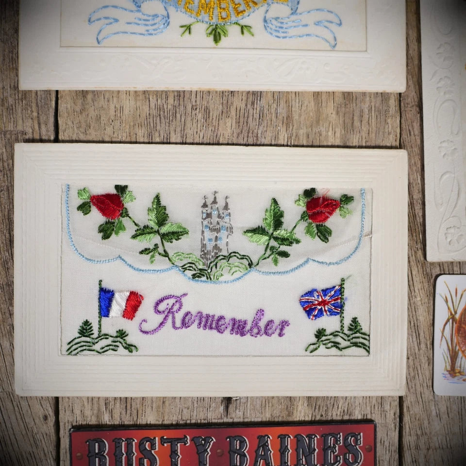 Postcard Bundle, WW1 Embroidered Silk, Remember Me/Union is Force