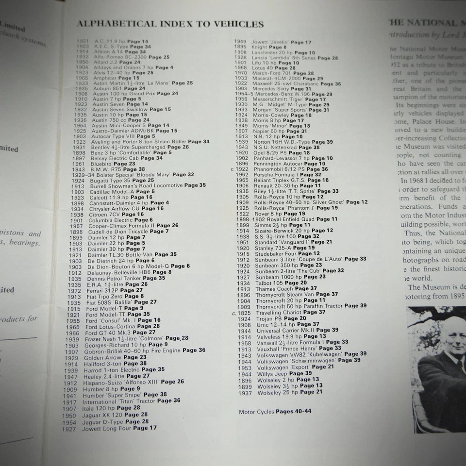 Vintage 1972 Catalogue/Guide Book, The National Motor Museum Beaulieu, Car/Bike