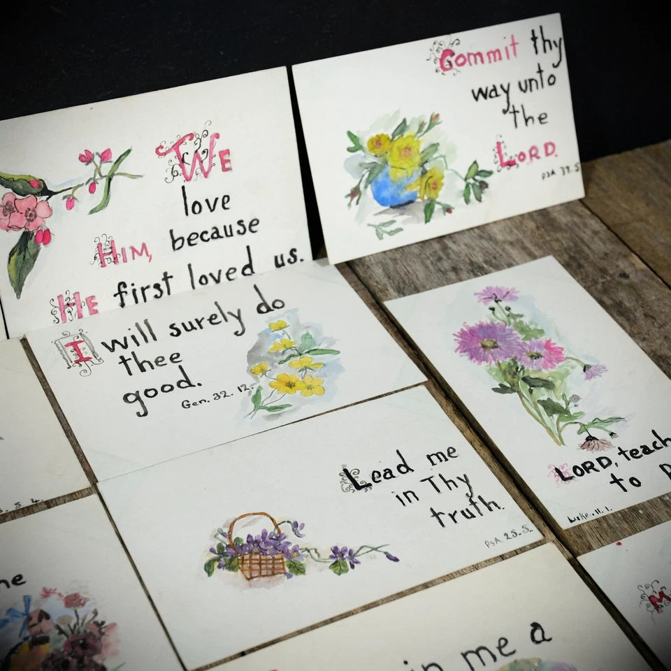 Unusual Bundle of Hand-Painted/Drawn One-Off Religious Postcards x18